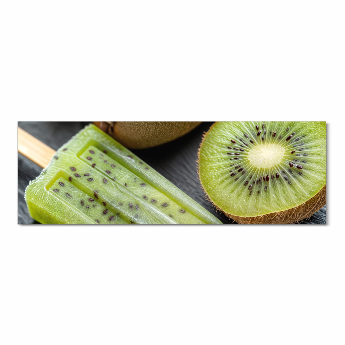 Strapazierfähiger waschbarer Küchenläufer mit Motiv Kiwi Eis am Stiel in Frontansicht