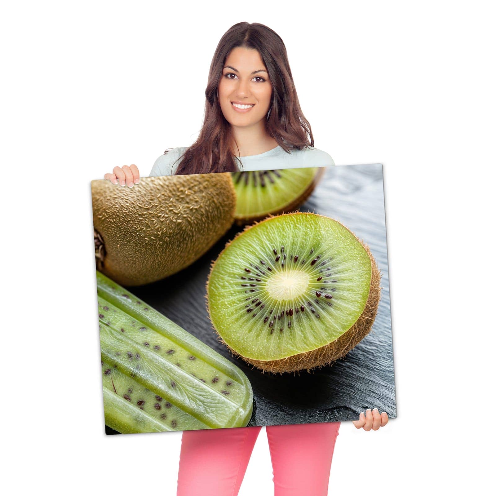 1-teilige Herdplattenabdeckung mit Kiwi Eis am Stiel-Motiv wird zur Größendarstellung gehalten