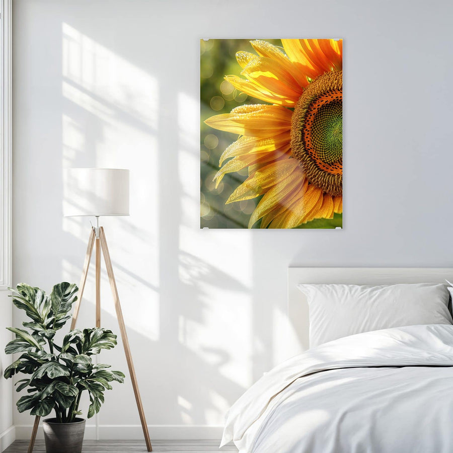 Maße Wandbild - Sonnenblume mit Tau - Hochformat