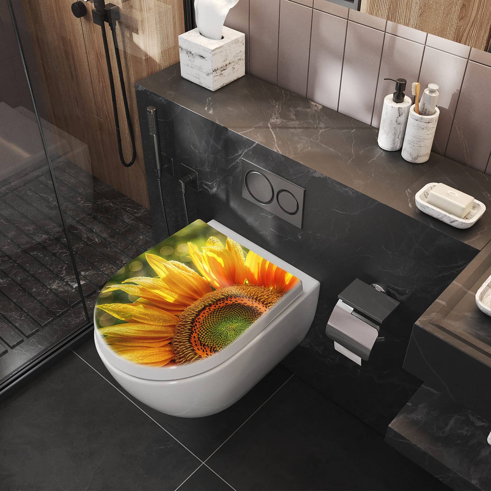 WC-Sitz mit Absenkautomatik Sonnenblume Makro