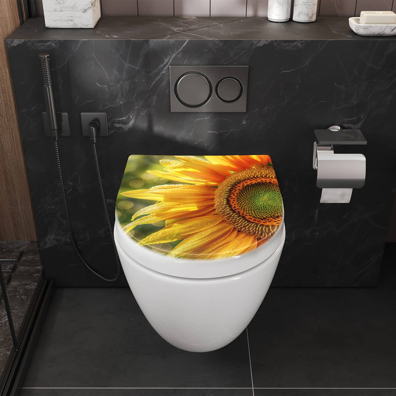 WC-Sitz mit Absenkautomatik Sonnenblume Makro