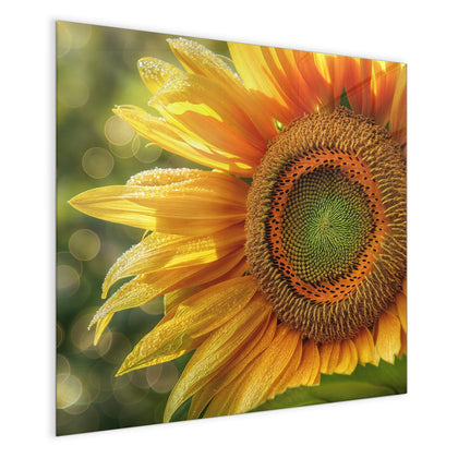 Magnettafel mit dem Motiv Sonnenblume mit Tau