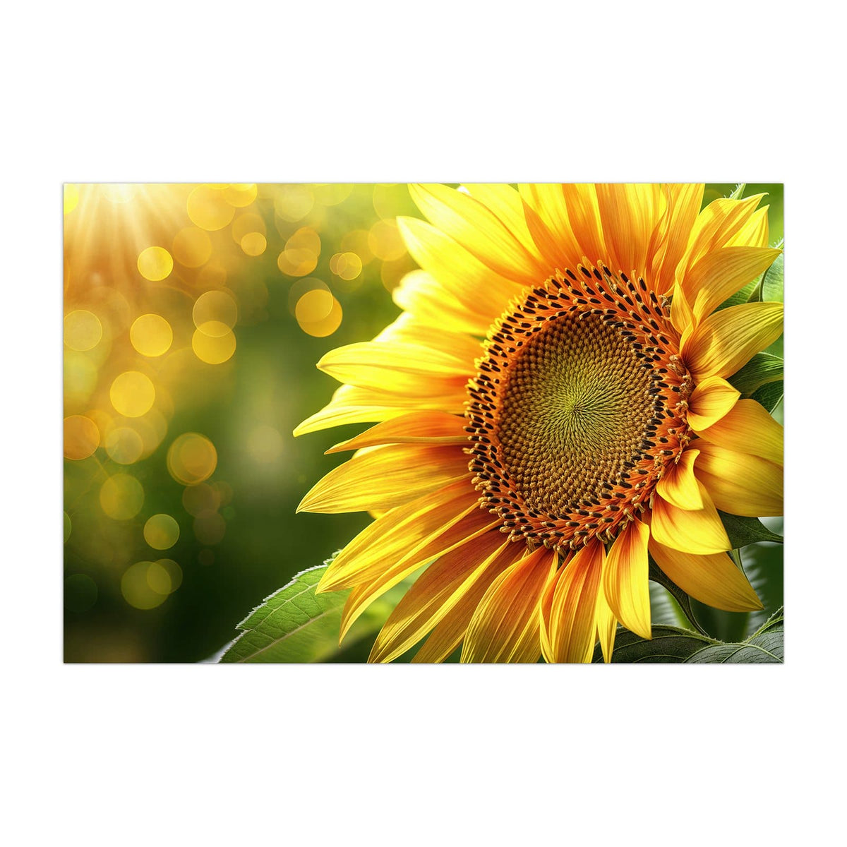 Küchenrückwand aus Glas Sonnenblume im Goldlicht im Hochformat, Motiv bildfüllend von vorn