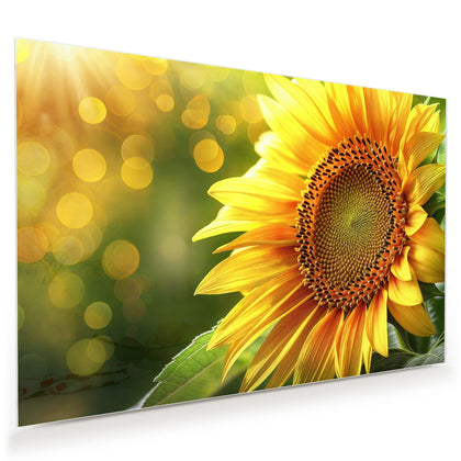 Wandbild mit dem Motiv Sonnenblume im Goldlicht