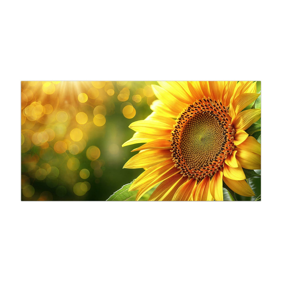 Küchenrückwand aus Glas Sonnenblume im Goldlicht im Hochformat, Motiv bildfüllend von vorn