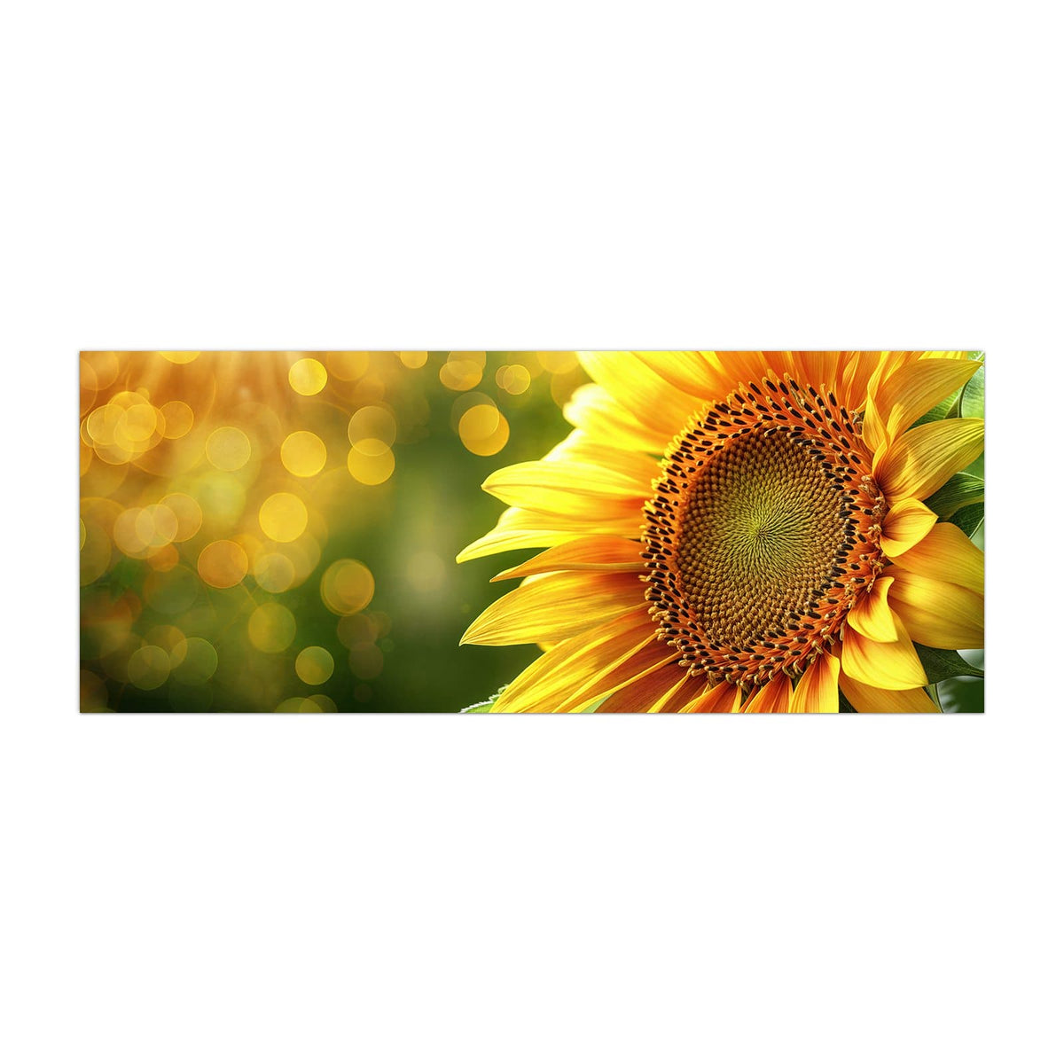 Küchenrückwand aus Glas Sonnenblume im Goldlicht im Hochformat, Motiv bildfüllend von vorn