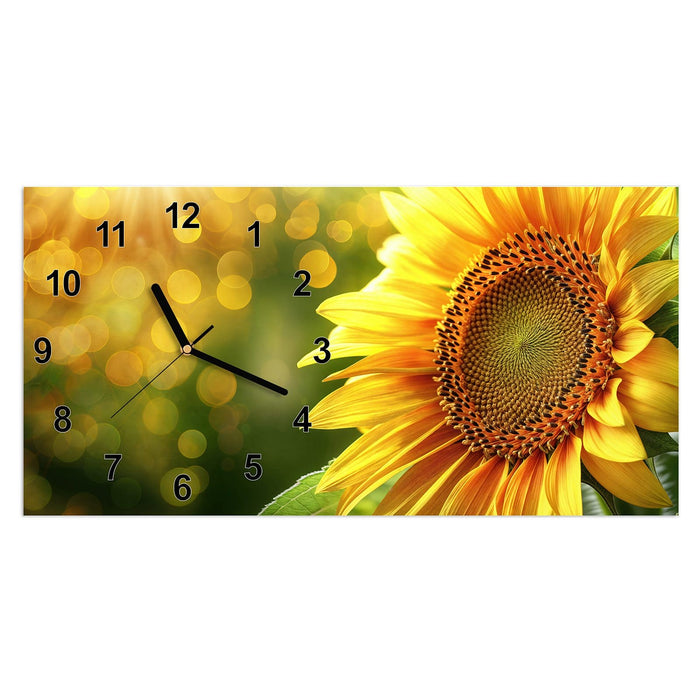 Wanduhr Sonnenblume Blüte aus Glas – Querformat 60 × 30 cm mit Ziffernblatt Modern
