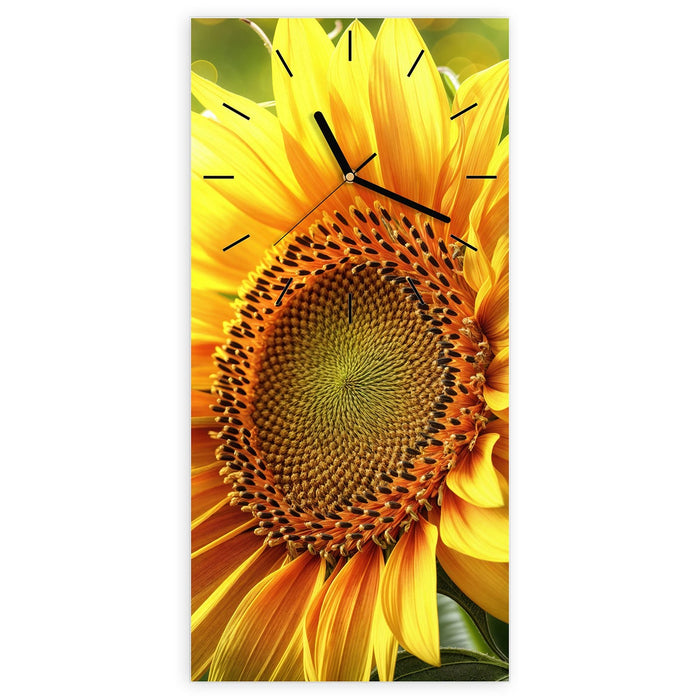 Wanduhr Sonnenblume Blüte aus Glas – Hochformat 30 × 60 cm mit Ziffernblatt Linie