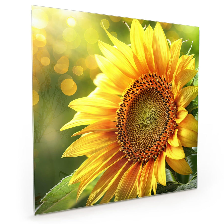 Maße Küchenrückwand Sonnenblume im Goldlicht aus Glas