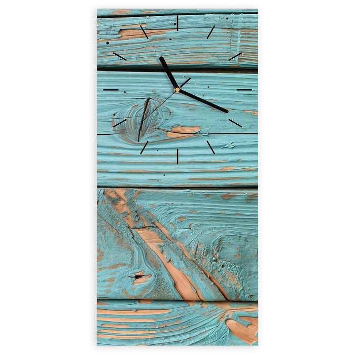 Wanduhr Holzbretter Vintage aus Glas – Hochformat 30 × 60 cm mit Ziffernblatt Linie