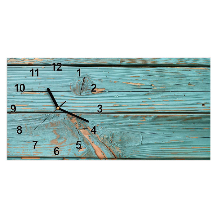 Wanduhr Holzbretter Vintage aus Glas – Querformat 60 × 30 cm mit Ziffernblatt Modern