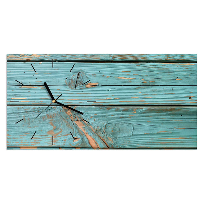 Wanduhr Holzbretter Vintage aus Glas – Querformat 60 × 30 cm mit Ziffernblatt Linie
