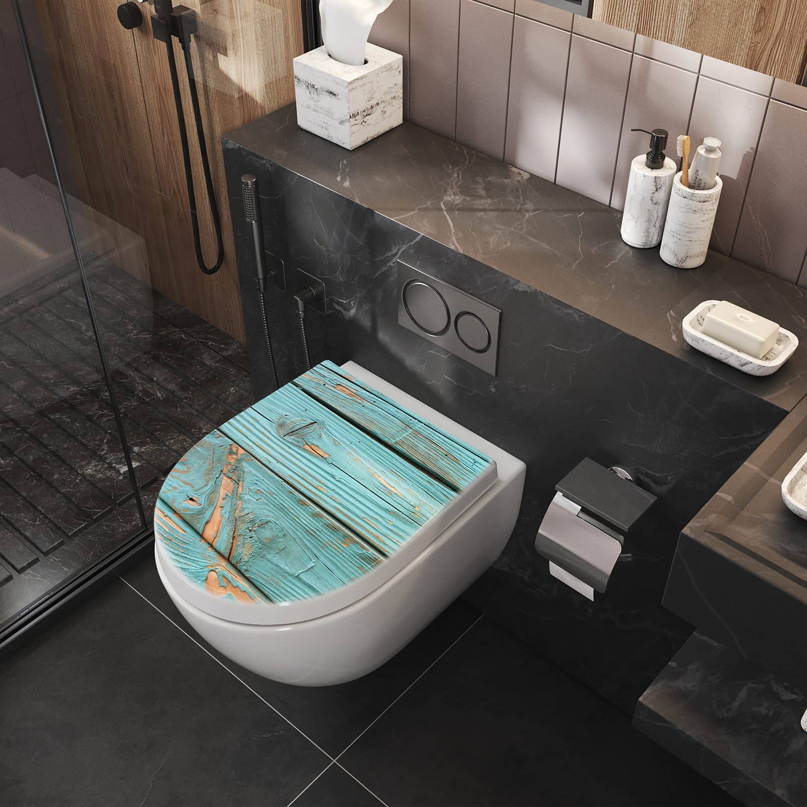 WC-Sitz mit Absenkautomatik Holzbretter Vintage