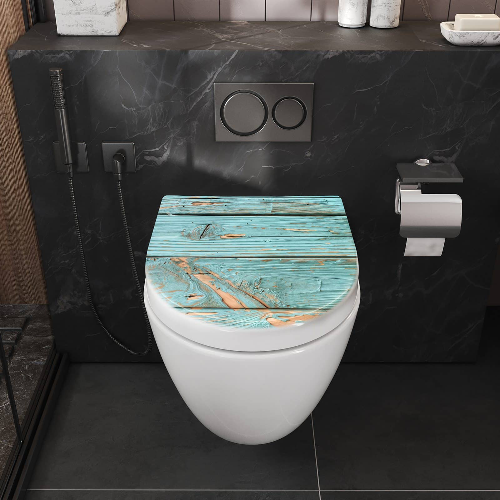 WC-Sitz mit Absenkautomatik Holzbretter Vintage