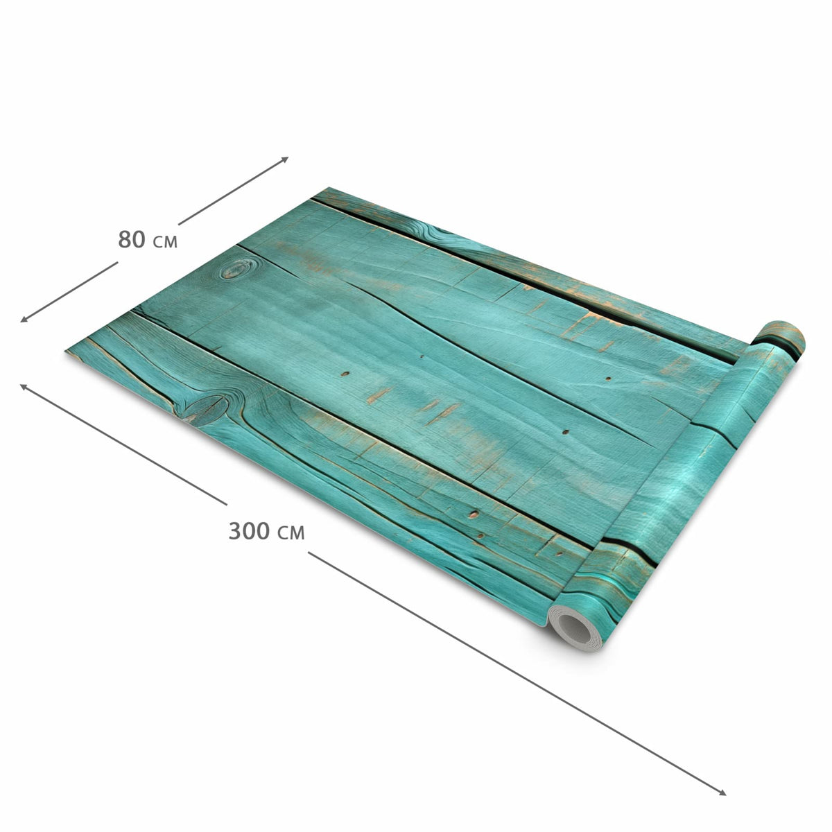 Wasserabweisender rutschfester Küchenteppich mit Motiv Holzplanken Türkis in der Grösse 60x300 cm