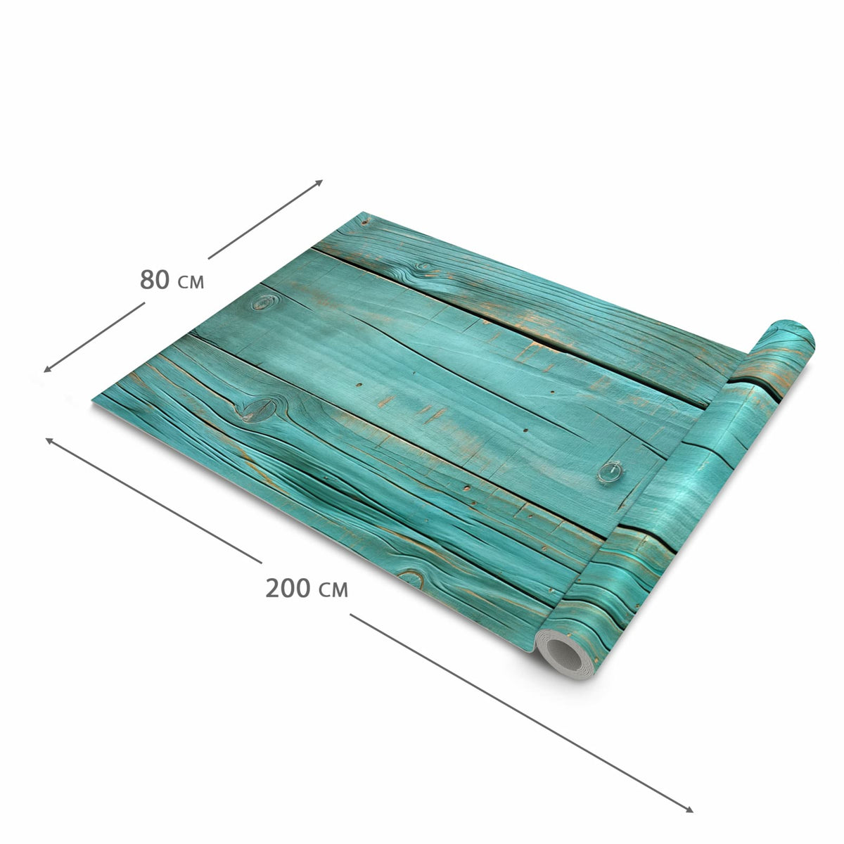 Abriebfester Küchenteppich mit Motiv Holzplanken Türkis in der Grösse 60x300 cm, waschbar