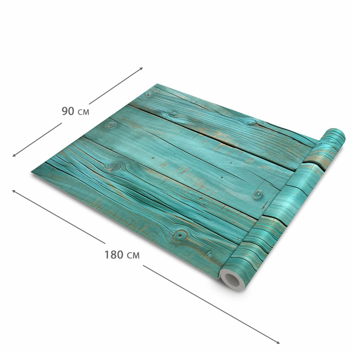 Fleckenresistenter waschbarer Küchenteppich mit Motiv Holzplanken Türkis in der Grösse 60x300 cm