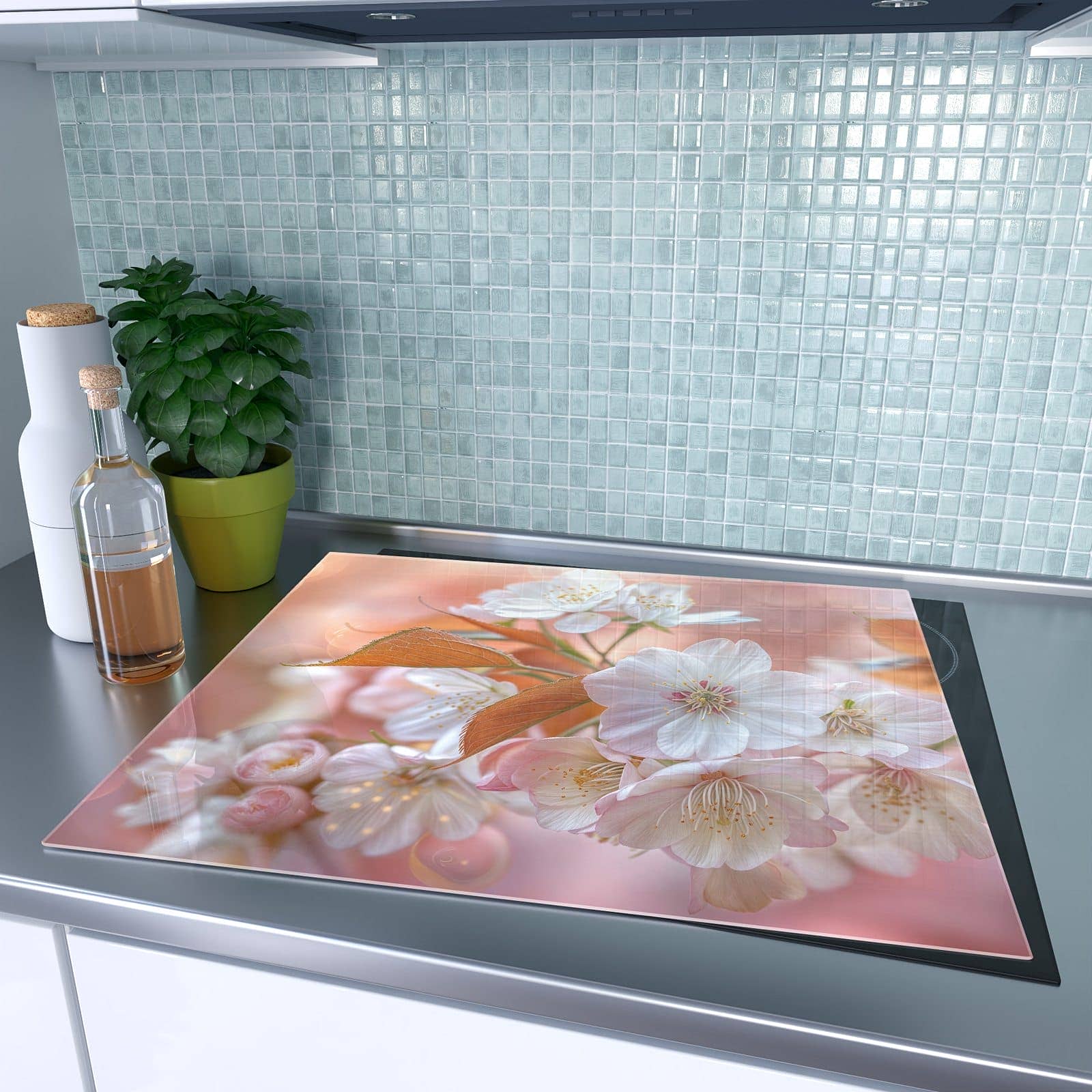 1-teilige Abdeckplatten für Ceranfeld mit Üppige Blütenpracht-Motiv auf dem Ceranfeld