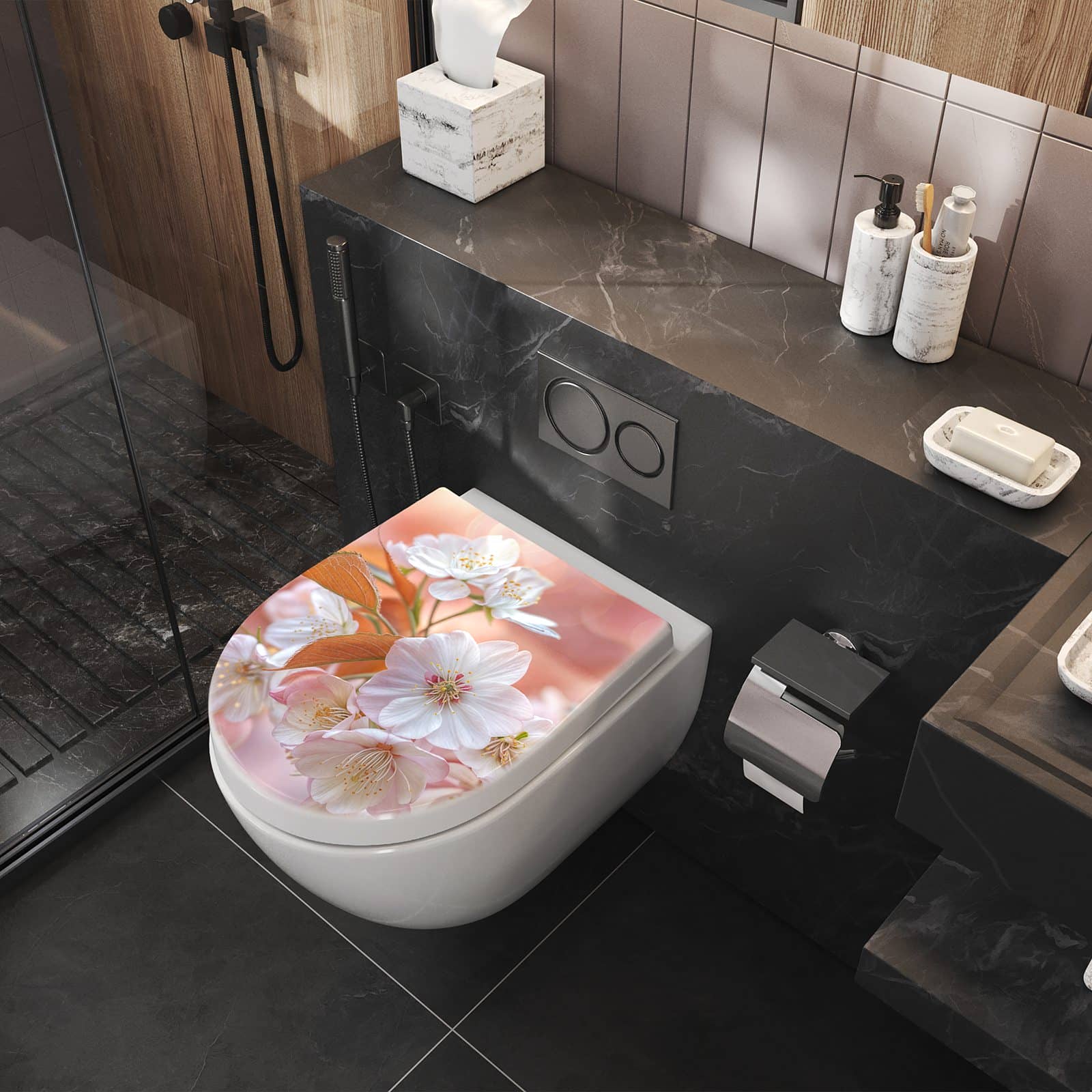 WC-Sitz mit Absenkautomatik Blühende Blüten