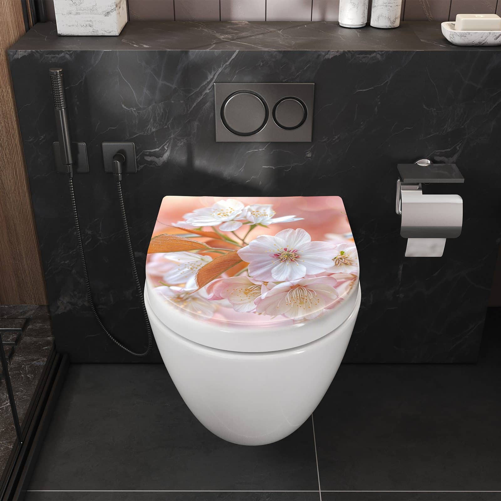 WC-Sitz mit Absenkautomatik Blühende Blüten