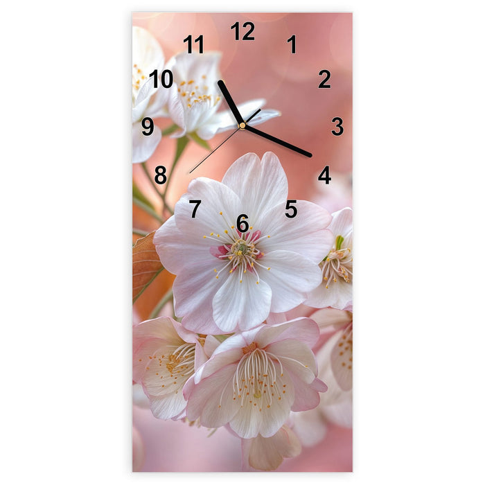 Wanduhr Üppige Blütenpracht aus Glas – Hochformat 30 × 60 cm mit Ziffernblatt Modern