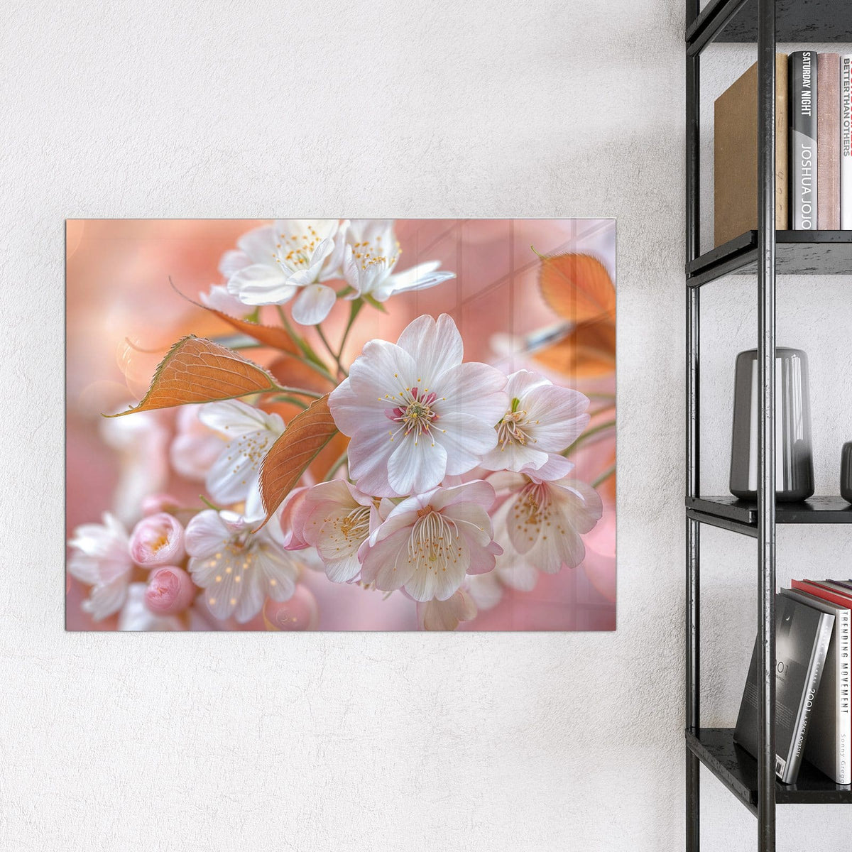 Glas Magnettafel - Blüten mit Bronzelaub – Kirschblüten im warmen Bokeh