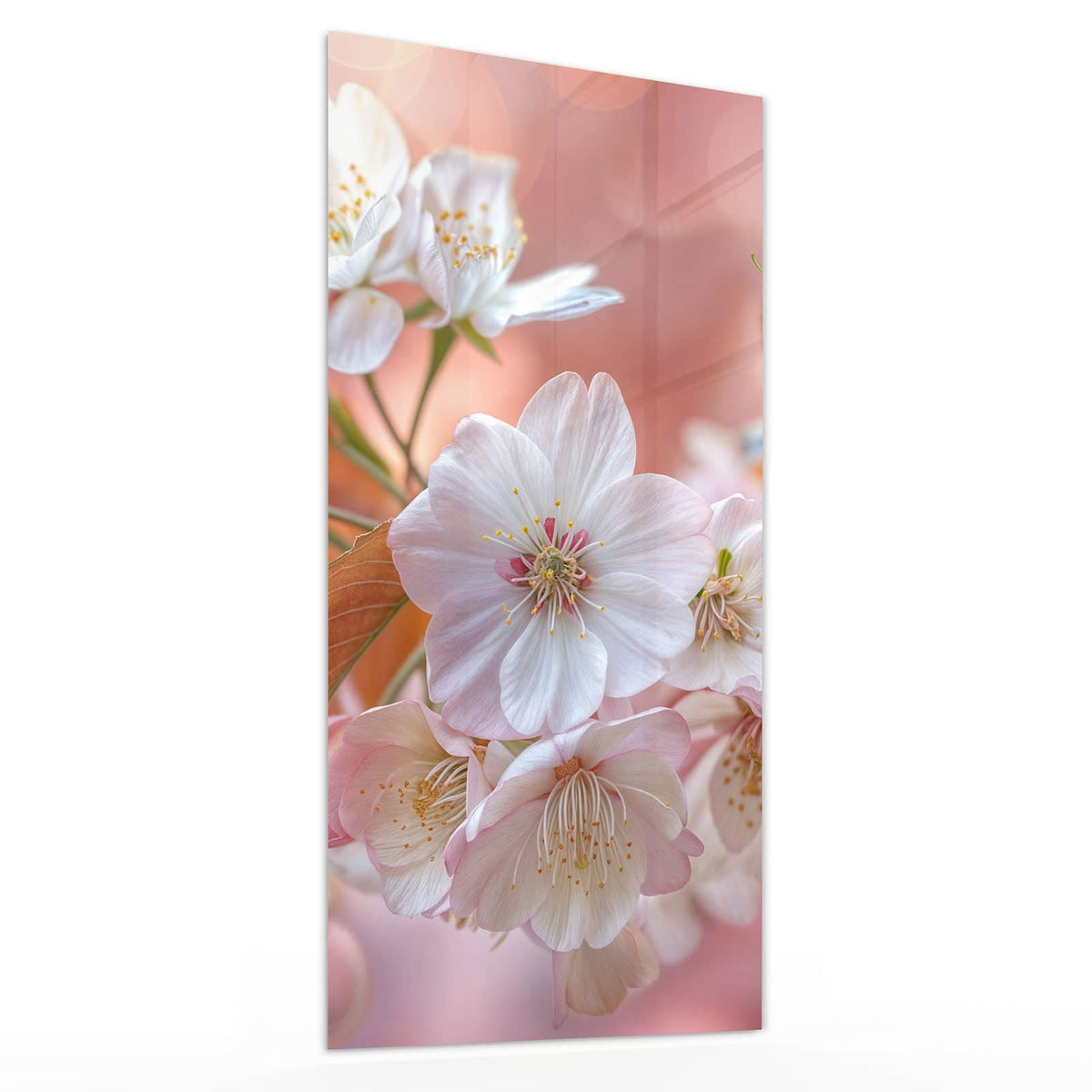 Glasbild Blüten mit Bronzelaub von der Seite, 4 mm Echtglas
