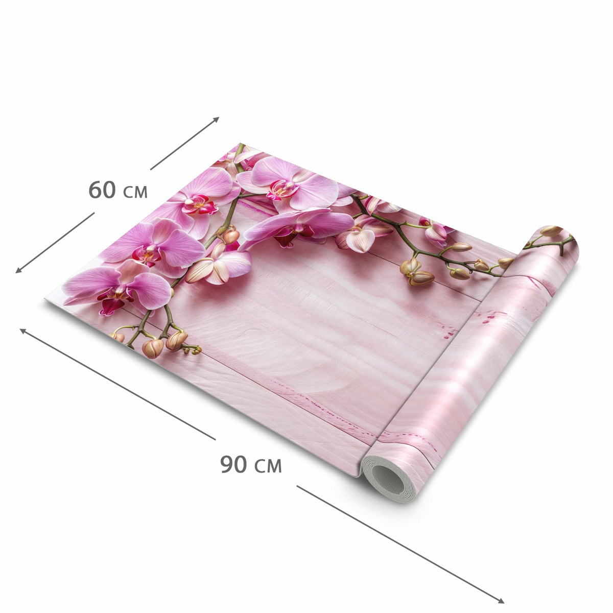 UV-beständiger Läufer für die Küche mit Motiv Orchideen Holz Hintergrund in der Grösse 60x270 cm