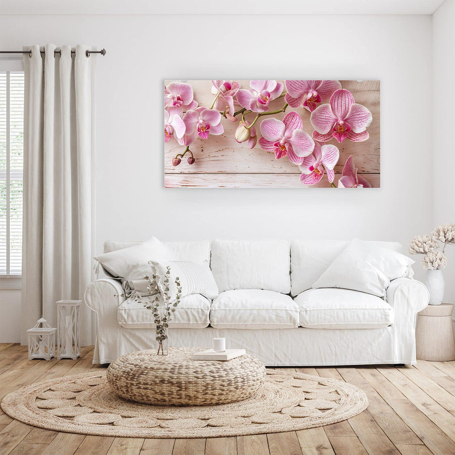 Maße Wandbild - Orchideen auf Rosa - Querformat