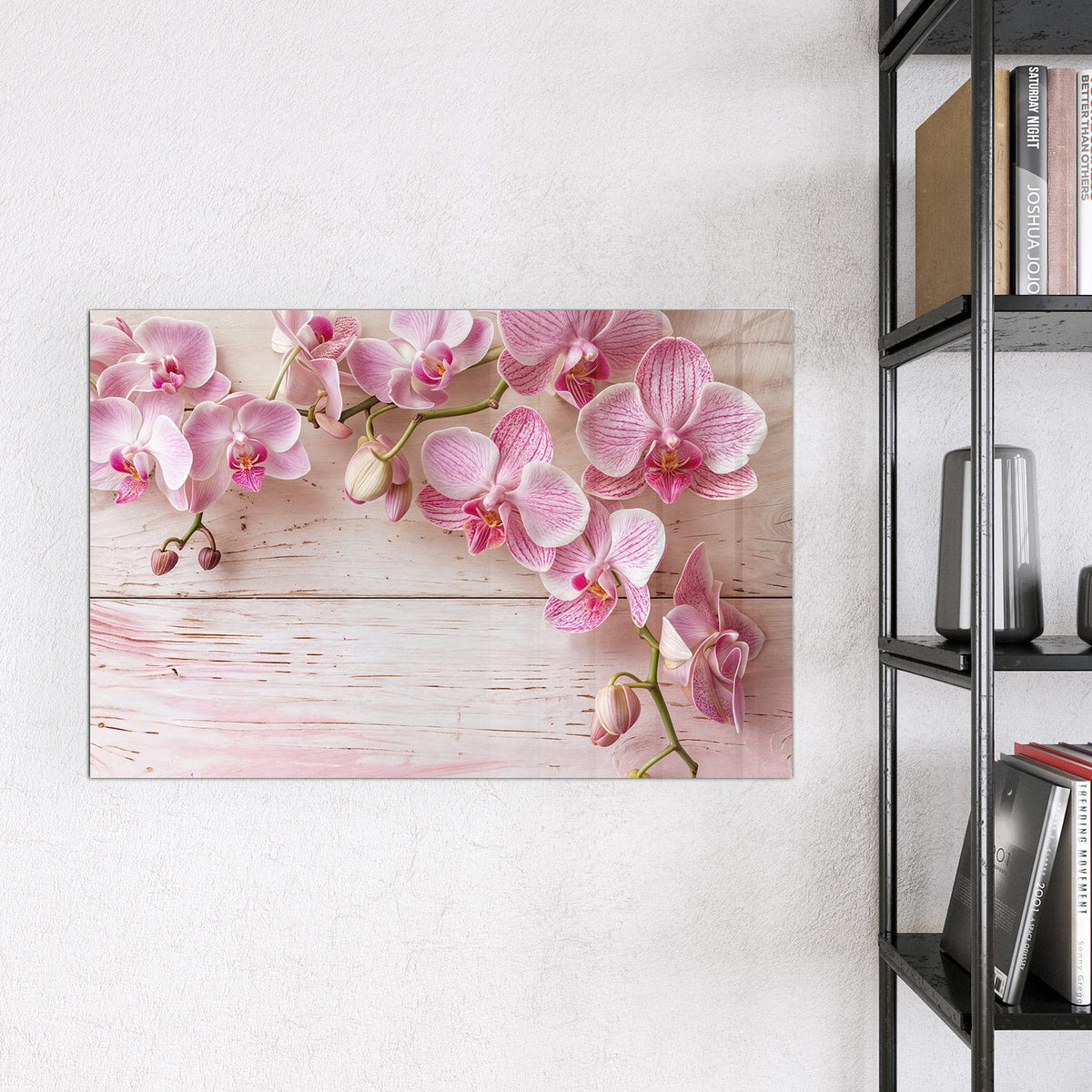 Magnettafel - Orchideen auf Rosa – Rosa Orchideen auf hellem Holz