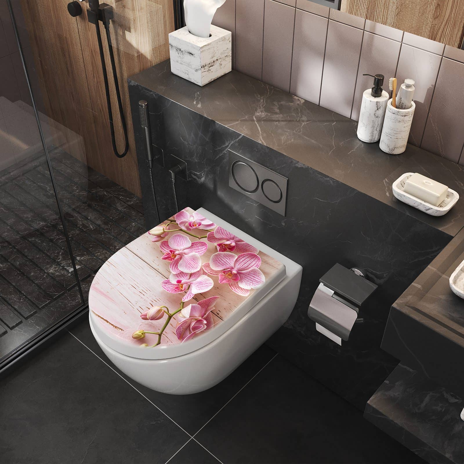 WC-Sitz mit Absenkautomatik Orchideen_tabletop