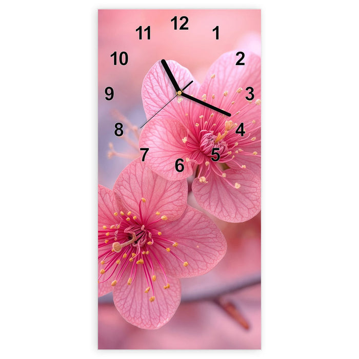 Wanduhr Blütenzauber aus Glas – Hochformat 30 × 60 cm mit Ziffernblatt Modern