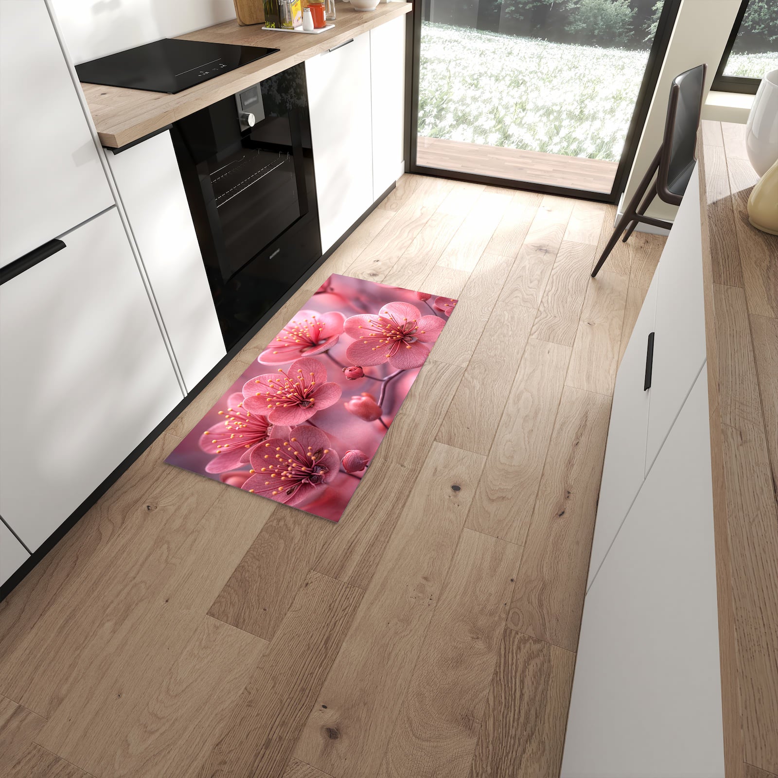 Küchenläufer mit Motiv Kirschbaumblüten für Ordnung im Eingangsbereich moderner Küche #grösse_60 x 120 cm