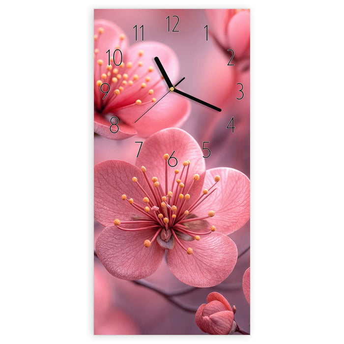 Wanduhr Kirschbaumblüten aus Glas – Hochformat 30 × 60 cm mit Ziffernblatt Elegant
