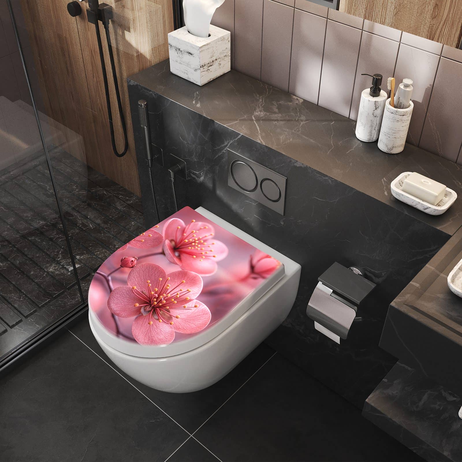 WC-Sitz mit Absenkautomatik Kirschbaumblüten