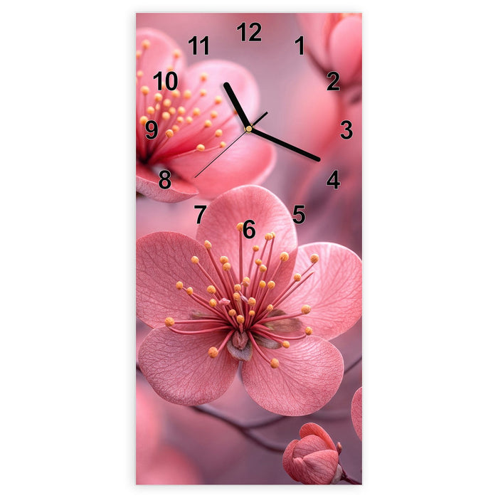 Wanduhr Kirschbaumblüten aus Glas – Hochformat 30 × 60 cm mit Ziffernblatt Modern