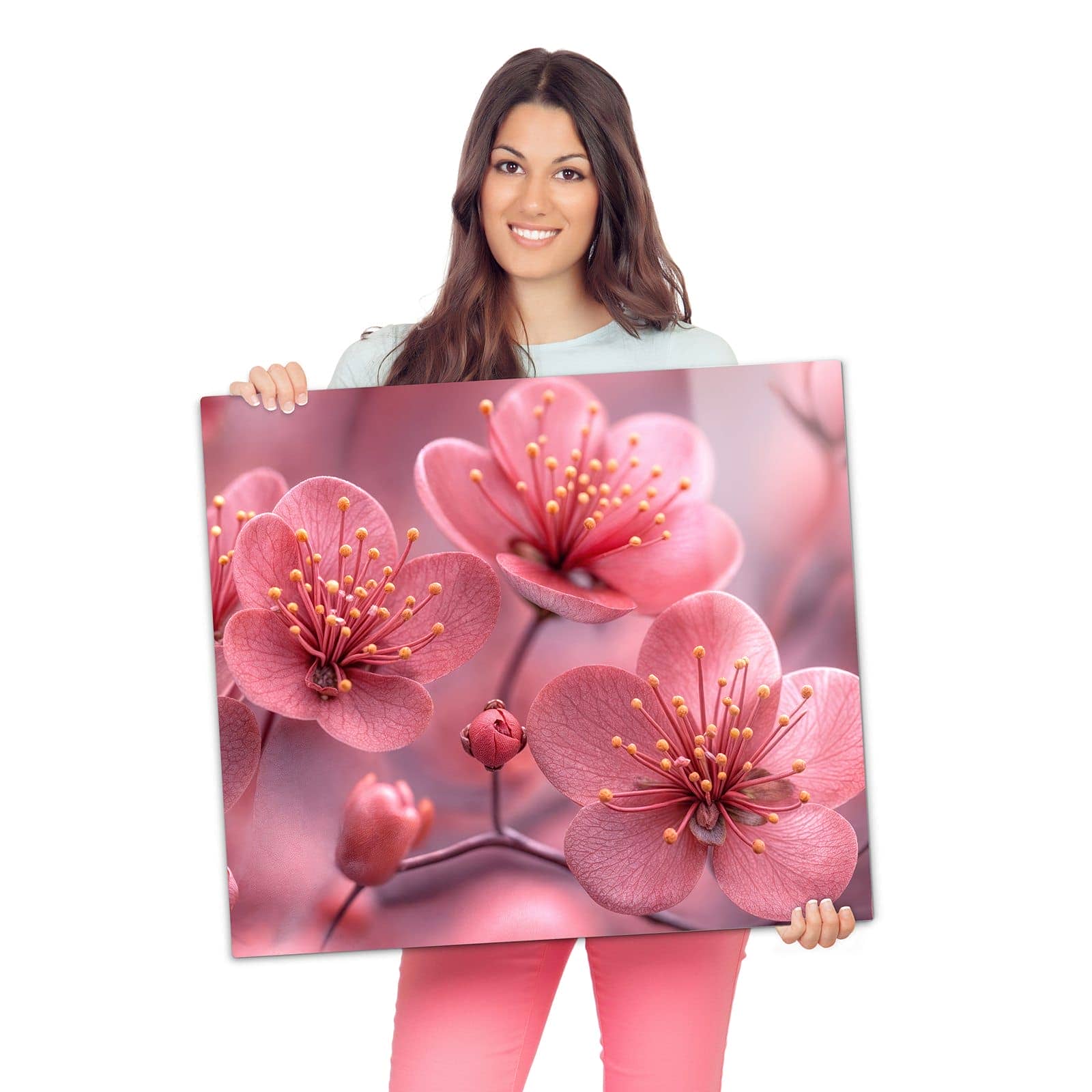 Ceranfeld Abdeckung mit Kirschbaumblüten-Motiv wird zur Größendarstellung gehalten