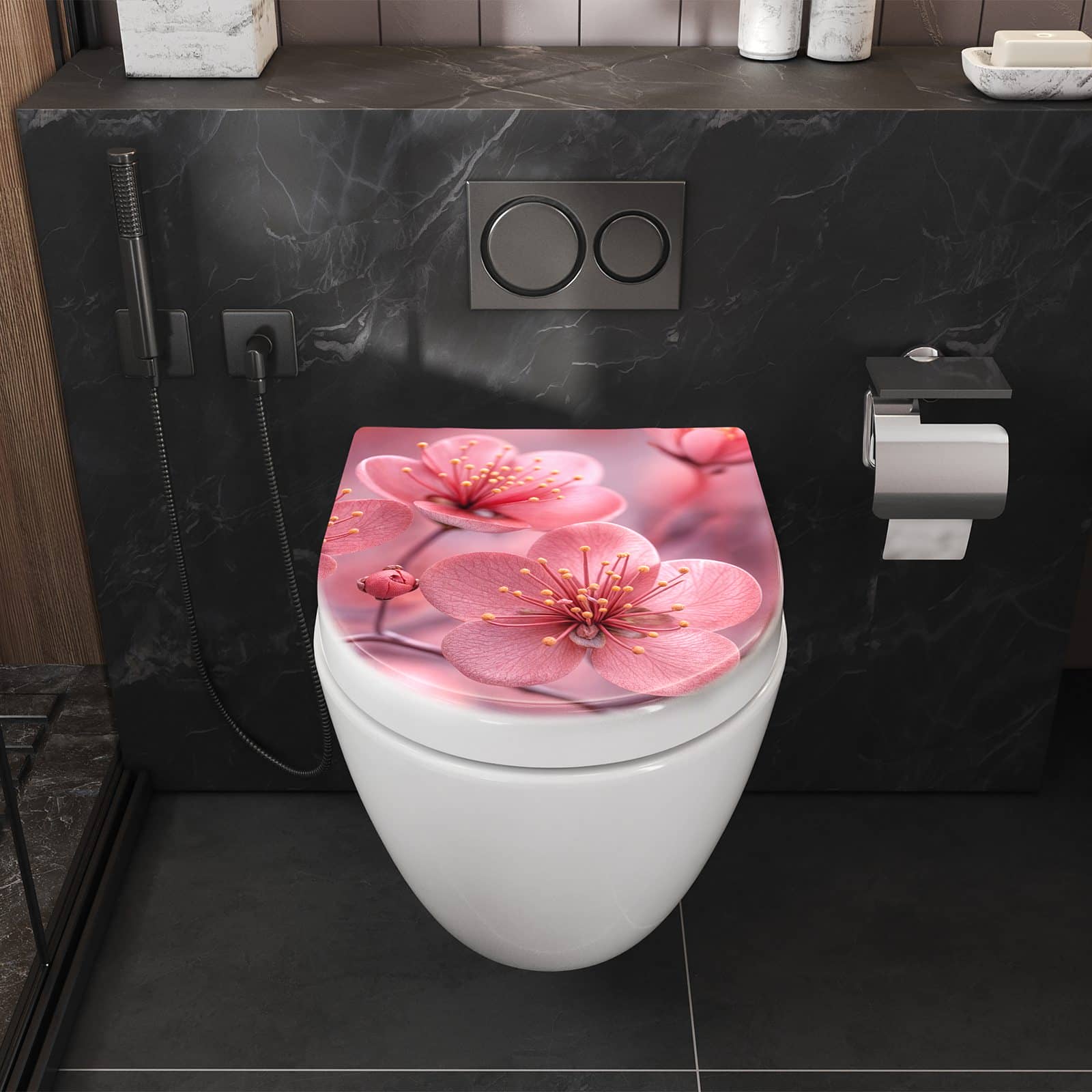 WC-Sitz mit Absenkautomatik Kirschbaumblüten