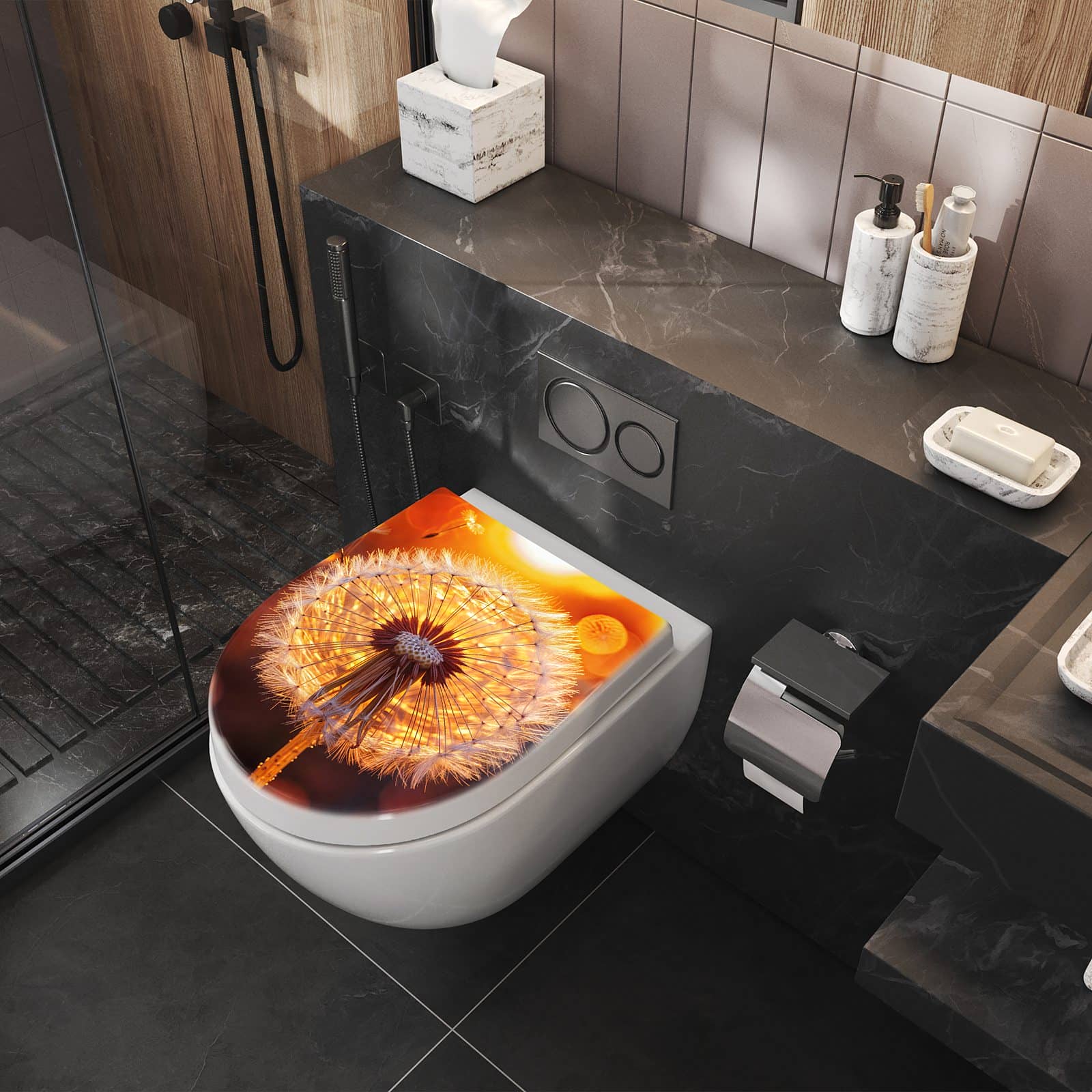 WC-Sitz mit Absenkautomatik Leuchtender Loewenzahn