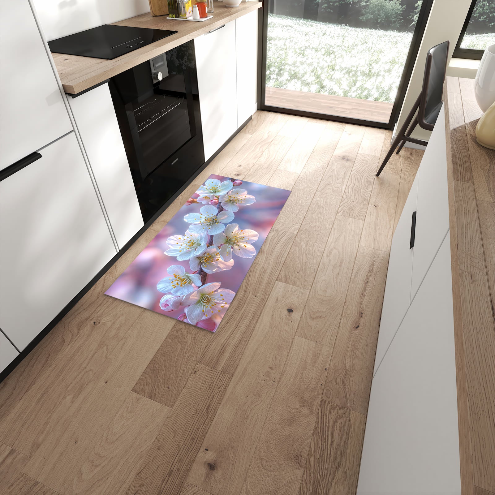 Rutschfester Küchenteppich mit Motiv Zweig von Blühender in moderner Küche #grösse_60 x 120 cm
