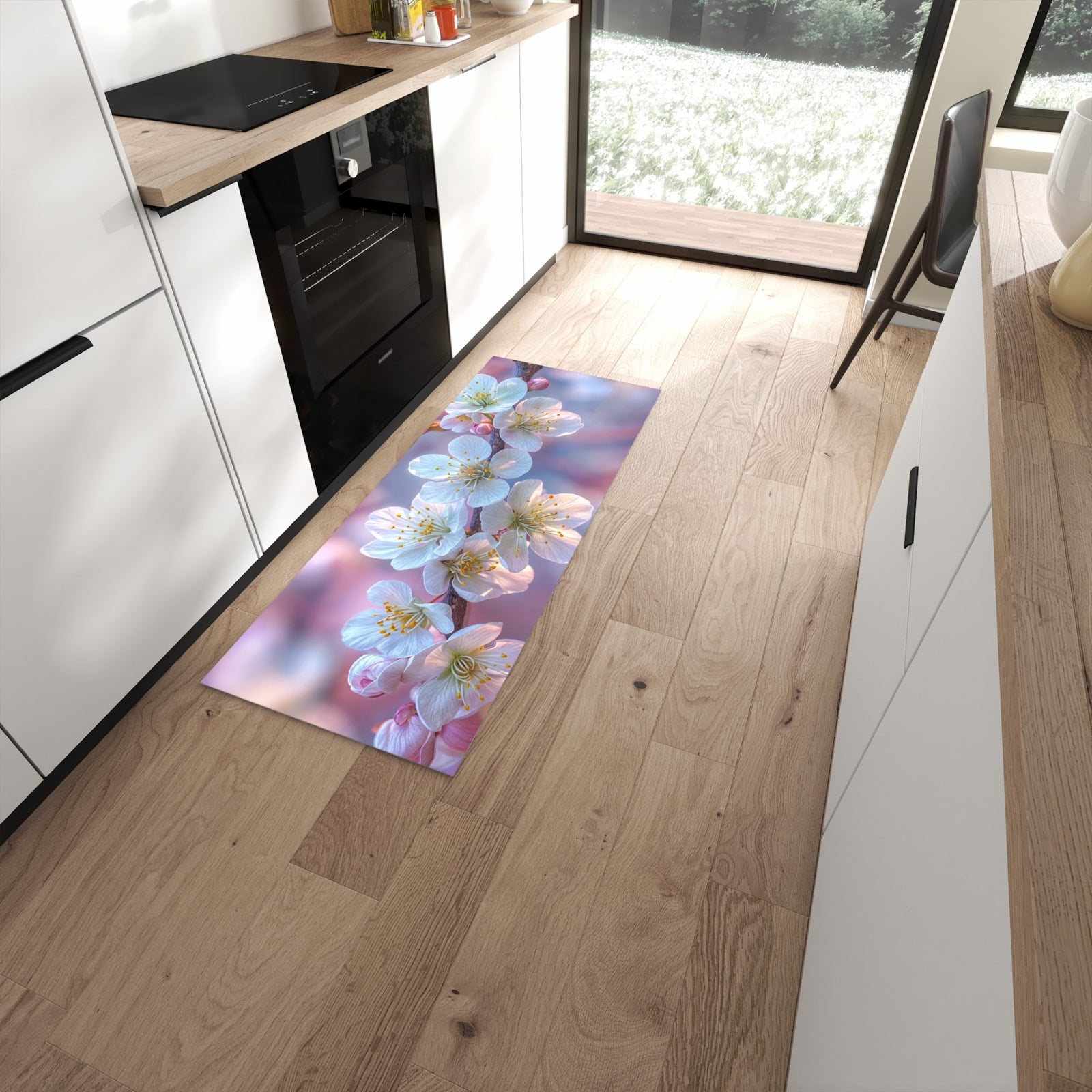 Leicht zu reinigender Küchenteppich mit Motiv Zweig von Blühender in moderner Küche #grösse_60 x 150 cm