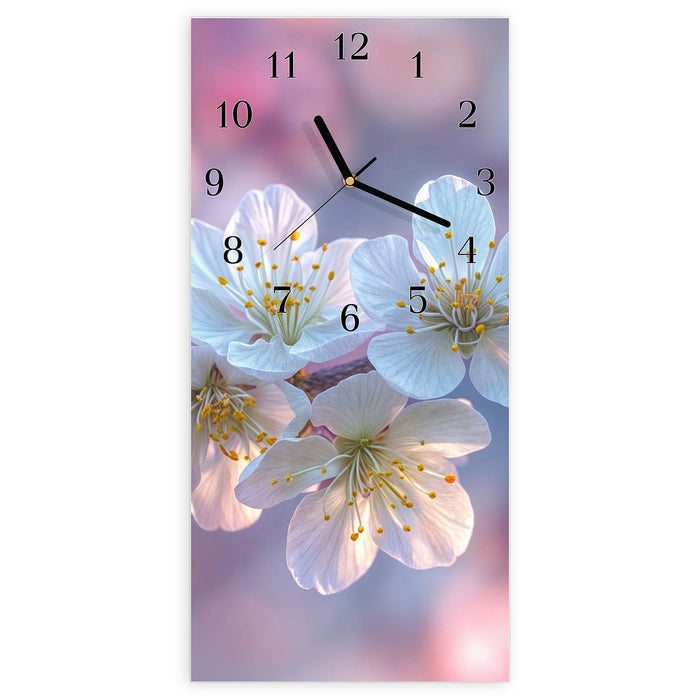 Wanduhr Rosa Blütenzweig aus Glas – Hochformat 30 × 60 cm mit Ziffernblatt Klassisch