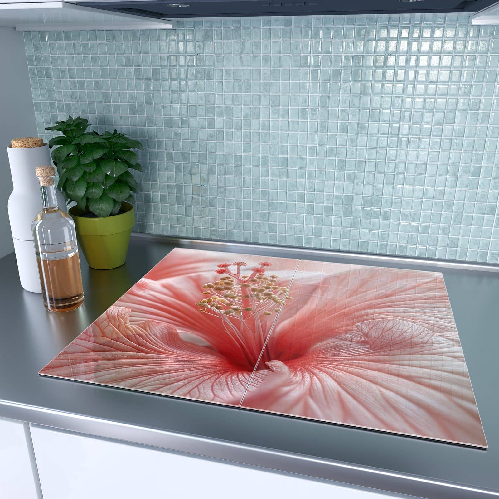 2-teilige Abdeckplatten für Ceranfeld mit Blumenzauber-Motiv auf dem Ceranfeld