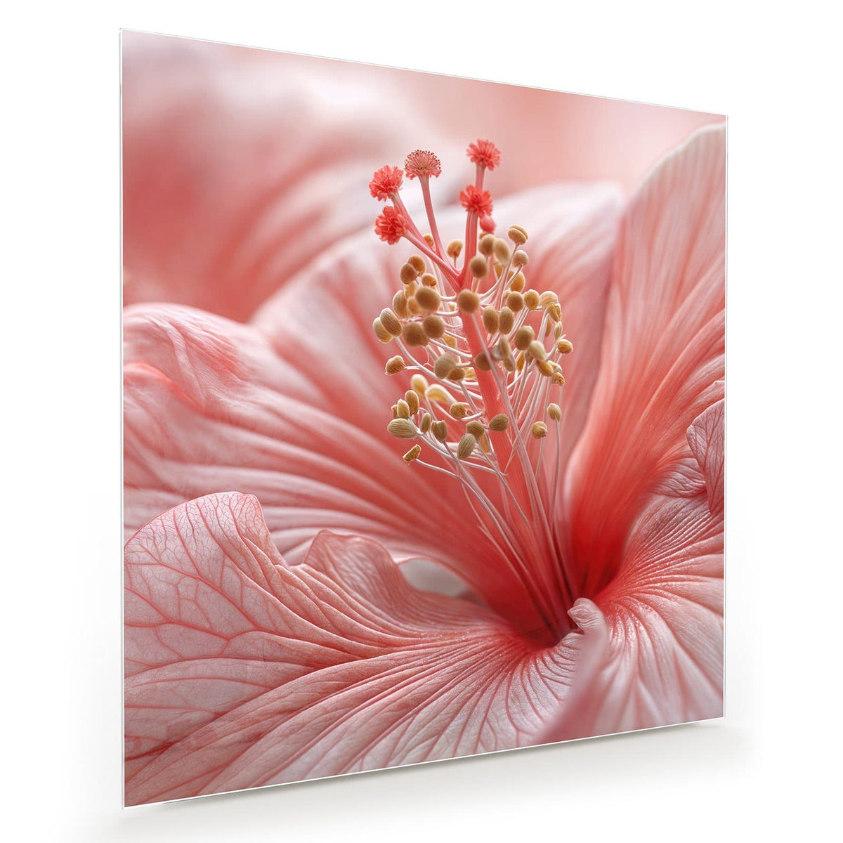 Makro einer rosa Hibiskusblüte mit Staubblattsäule