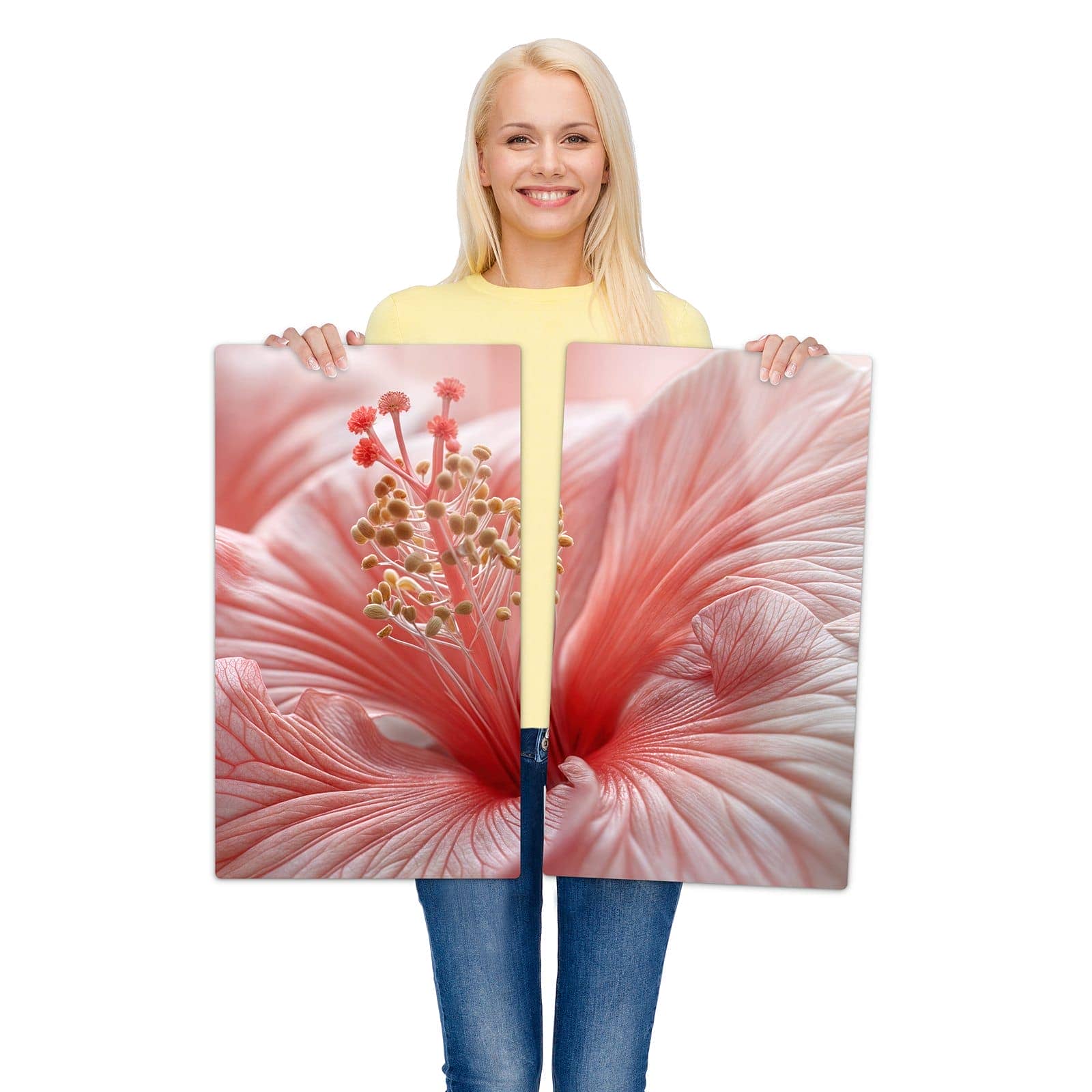 2-teilige Abdeckung für Herdplatte mit Blumenzauber-Motiv wird zur Größendarstellung gehalten