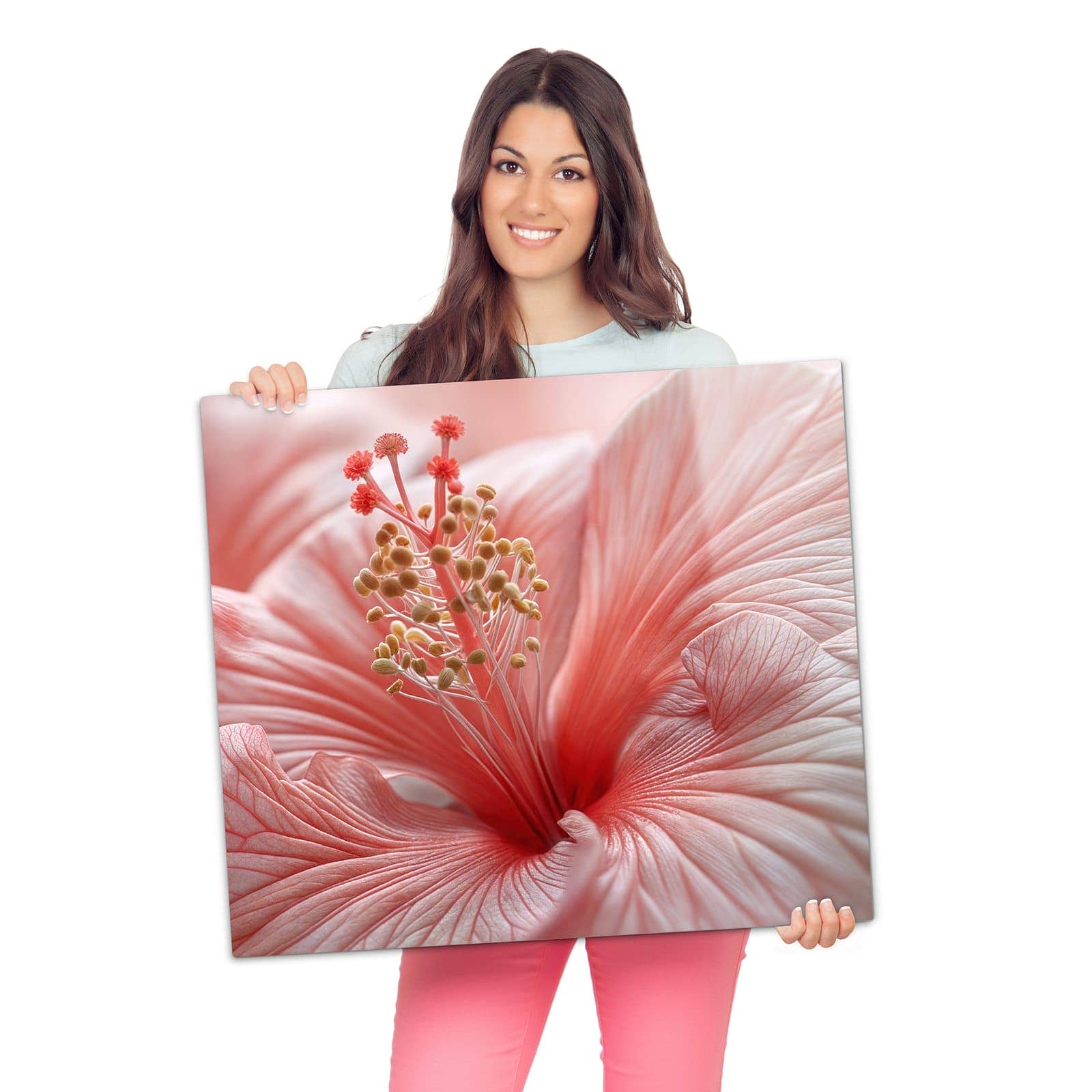 Herdabdeckung für Induktionsfeld mit Blumenzauber-Motiv wird zur Größendarstellung gehalten