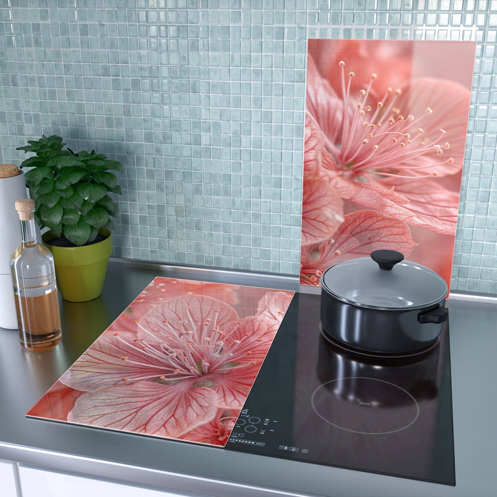 1-teilige Abdeckplatten für Ceranfeld mit Stille Blumenpracht-Motiv als Spritzschutz hinter dem Kochfeld