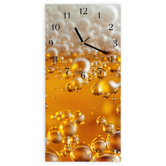 Wanduhr Goldene Champagnerblasen aus Glas – Hochformat 30 × 60 cm mit Ziffernblatt Klassisch