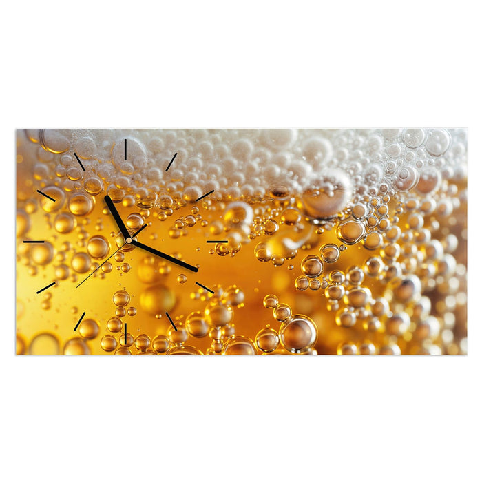 Wanduhr Goldene Champagnerblasen aus Glas – Querformat 60 × 30 cm mit Ziffernblatt Linie