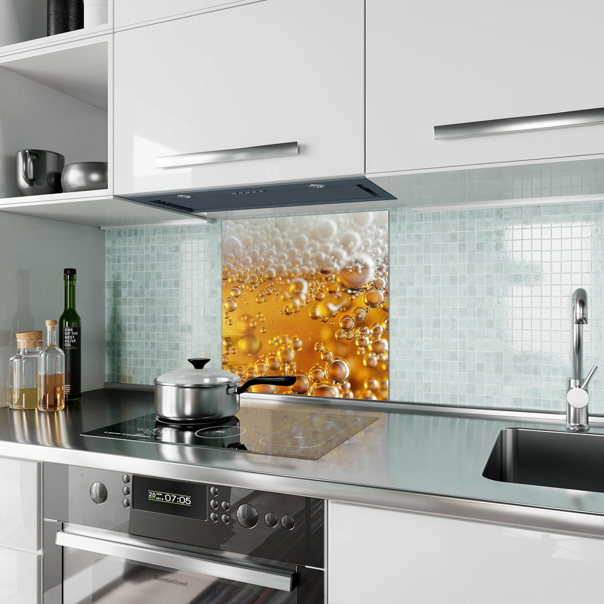 Küchenrückwand Goldene Bläschen aus Glas – Goldene Bläschen in Bernstein